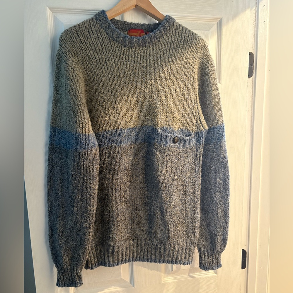London Fog Men's Blue and Tan Crewneck Sweater